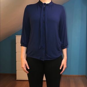 ModCloth navy button up tie front collar